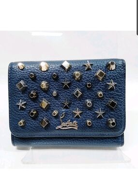 Christian Louboutin Navy Leather Studded Compact Wallet